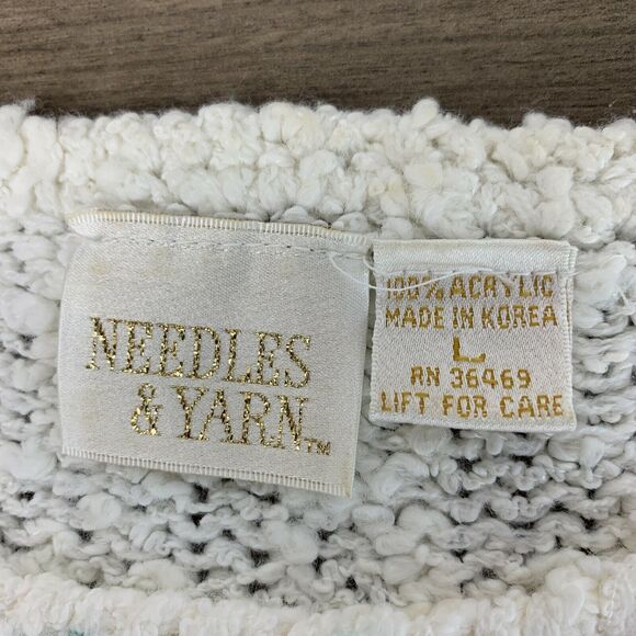 VTG Needles & Yarn Size Large Knit Floral Sweater Women Embellished Ivory Padded - Picture 9 of 10